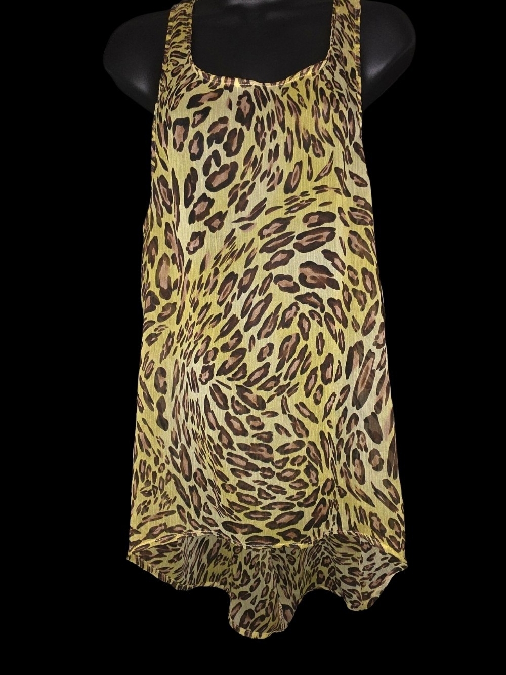 Lovemarks Chartreuse Yellow Green Leopard Print High-Low Tank Top Blouse - Small